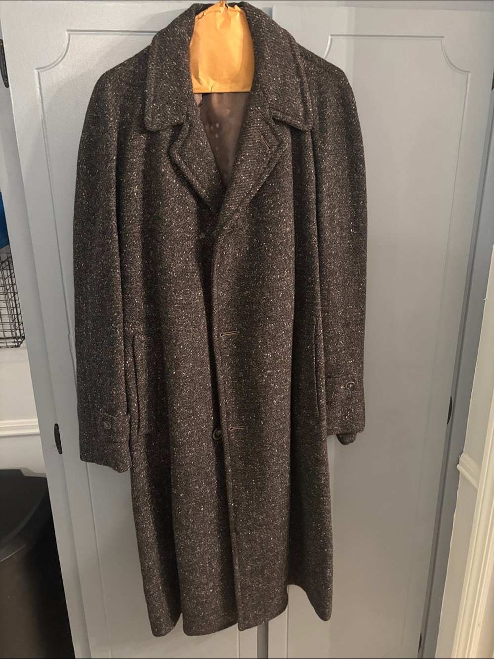 VINTAGE RETRO Men's Brown Tweed Overcoat - Classic Long Winter Coat